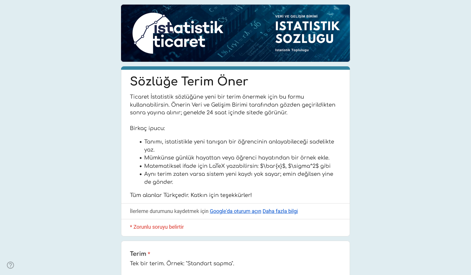 Sözlüğe terim öner formu